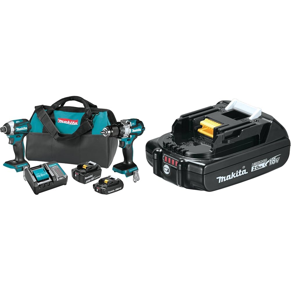 Makita XT296SMR 18V LXT® Lithium-Ion Brushless Cordless 2-Pc. Combo Kit (2.0Ah/4.0Ah) with bonus BL1820B 18V LXT® Lithium-Ion Compact 2.0Ah Battery