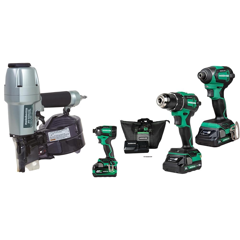 Bundle of Metabo HPT Pneumatic Siding Nailer with BONUS 18V Triple Hammer Impact Driver Kit, KNV65AH2 + Metabo HPT 18V MultiVolt™ Cordless Brushless Driver Drill & Impact Driver Combo Kit, KC18DEXQB