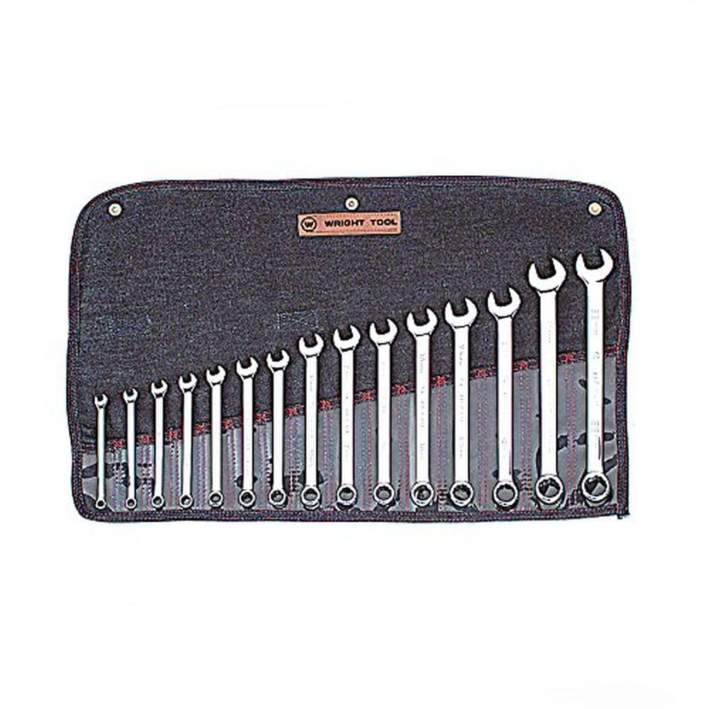 Wright Tool 952 Metric Combination Wrench Set, 12-Point, 15-Piece | WrightGrip® 2.0, Sizes 7 mm–22 mm, Full Polish Finish, Roll Pouch Made in USA
