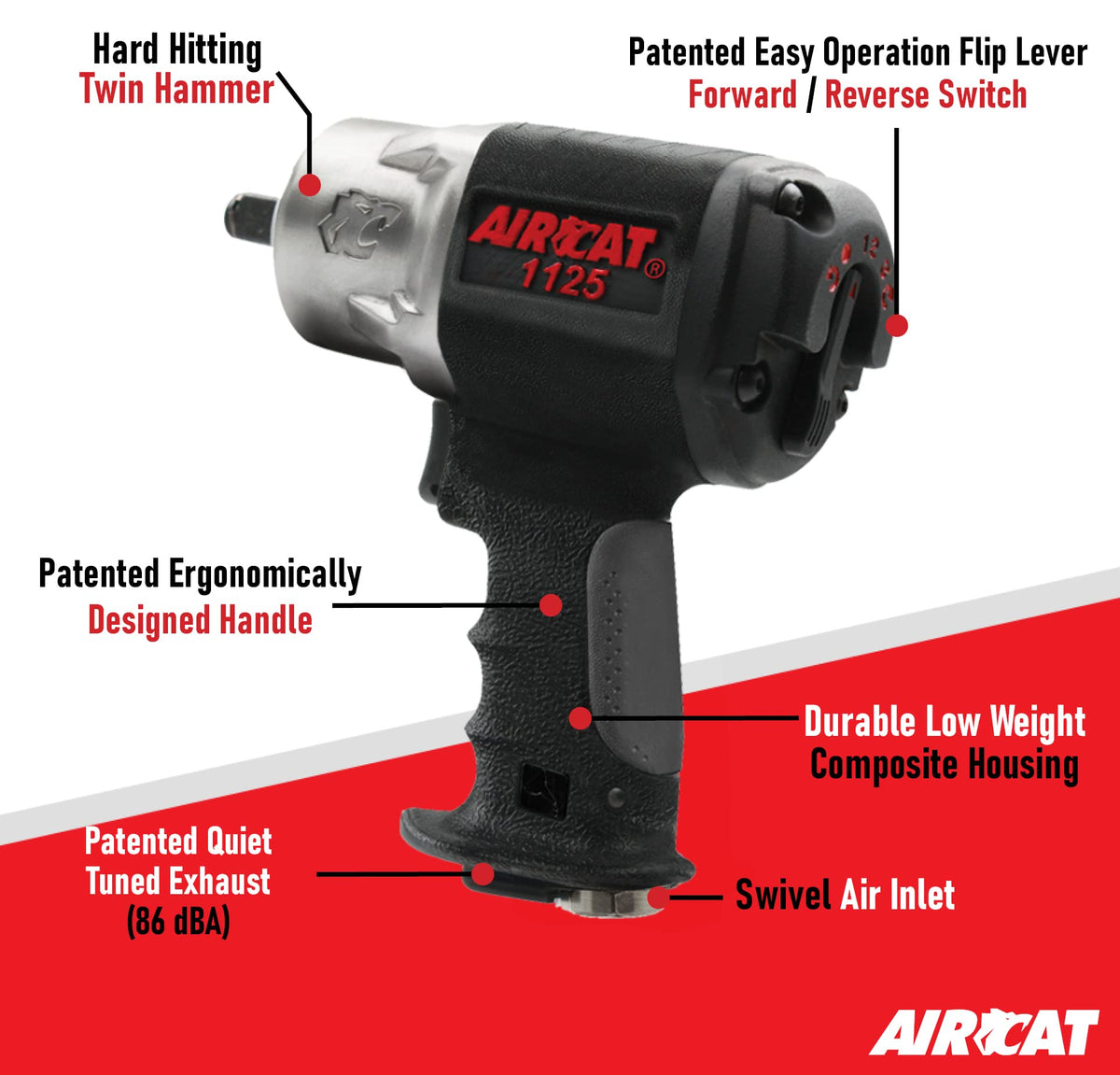 AIRCAT Pneumatic Tools 1125: 1/2" Composite Impact Wrench 1250 ft-lbs