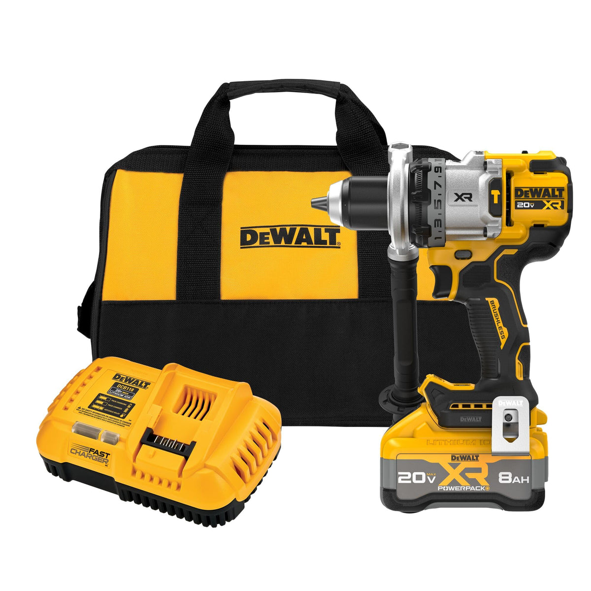 DEWALT 20V MAX XR 1/2 Inch Cordless Hammer Drill Kit with 8AH Battery and Charger (DCD1007WW1)