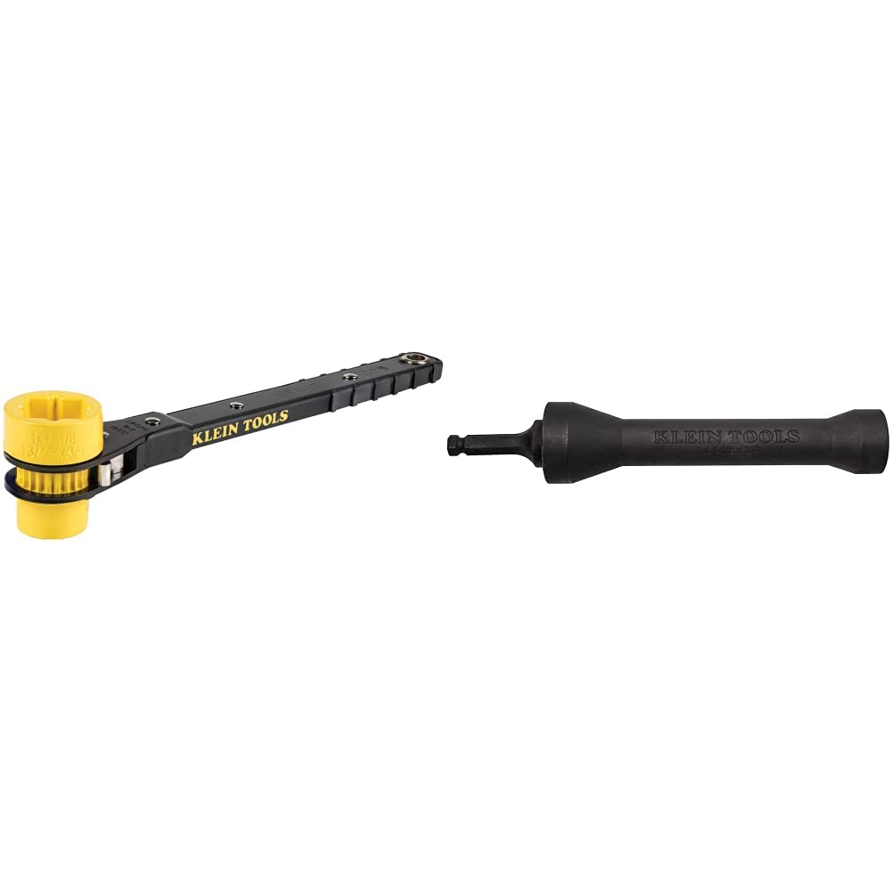 Klein Tools Lineman's Ratcheting Wrench Bundle with Impact Socket (3/4-Inch, 13/16-Inch, 1-Inch x 1-1/8-Inch) | NRHD 5-In-1 Impact Socket