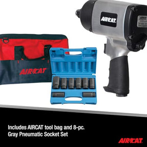 AIRCAT Pneumatic Tools 1777K: 3/4-Inch Impact Wrench Kit with Refined Design Twin Hammer 1,600 ft-lbs of Torque