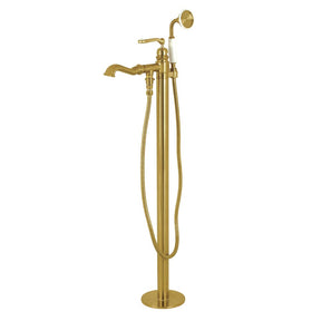 Kingston Brass KS7017RL Royale Single Handle Freestanding Roman Tub Faucet With Hand Shower, Brushed Brass