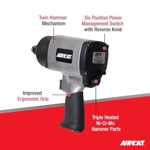AIRCAT Pneumatic Tools 1777K: 3/4-Inch Impact Wrench Kit with Refined Design Twin Hammer 1,600 ft-lbs of Torque