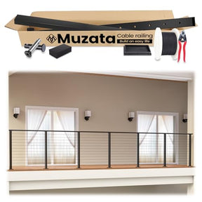 Muzata 13'-19'6" Black Complete Cable Railing Kit 42 Inch Cable Railing System for Decks with Post Handrail Length Adjustable Easy DIY with User Guide Complete Set RCS2 BH4L