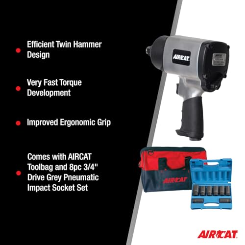 AIRCAT Pneumatic Tools 1777K: 3/4-Inch Impact Wrench Kit with Refined Design Twin Hammer 1,600 ft-lbs of Torque