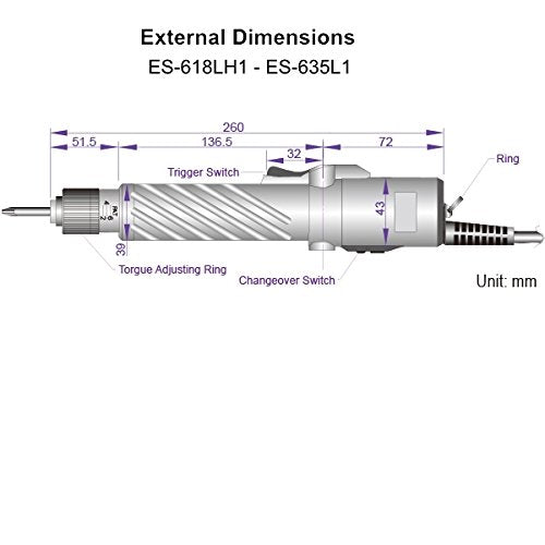 Electric Torque Screwdriver, Lever Start, Torque Range (13.2-39.6 in-lbs), Direct Plug-in, (Sumake ES-645L1)