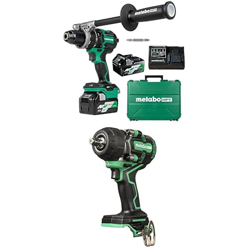 Bundle of Metabo HPT 36V MultiVolt™ Cordless ½-Inch Hammer Drill Kit | DV36DC + Metabo HPT 36V MultiVolt ½-Inch Mid-Torque Cordless Impact Wrench | Tool Only, No Battery | WR36DEQ4