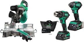 Bundle of Metabo HPT 12-Inch Sliding Miter Saw, C12RSH3 + Metabo HPT 18V MultiVolt™ Cordless Brushless Driver Drill & Impact Driver Combo Kit, KC18DEXQB