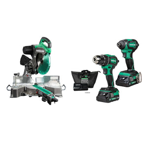 Bundle of Metabo HPT 12-Inch Sliding Miter Saw, C12RSH3 + Metabo HPT 18V MultiVolt™ Cordless Brushless Driver Drill & Impact Driver Combo Kit, KC18DEXQB