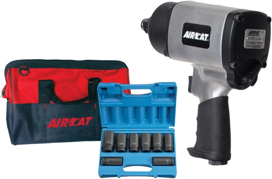 AIRCAT Pneumatic Tools 1777K: 3/4-Inch Impact Wrench Kit with Refined Design Twin Hammer 1,600 ft-lbs of Torque