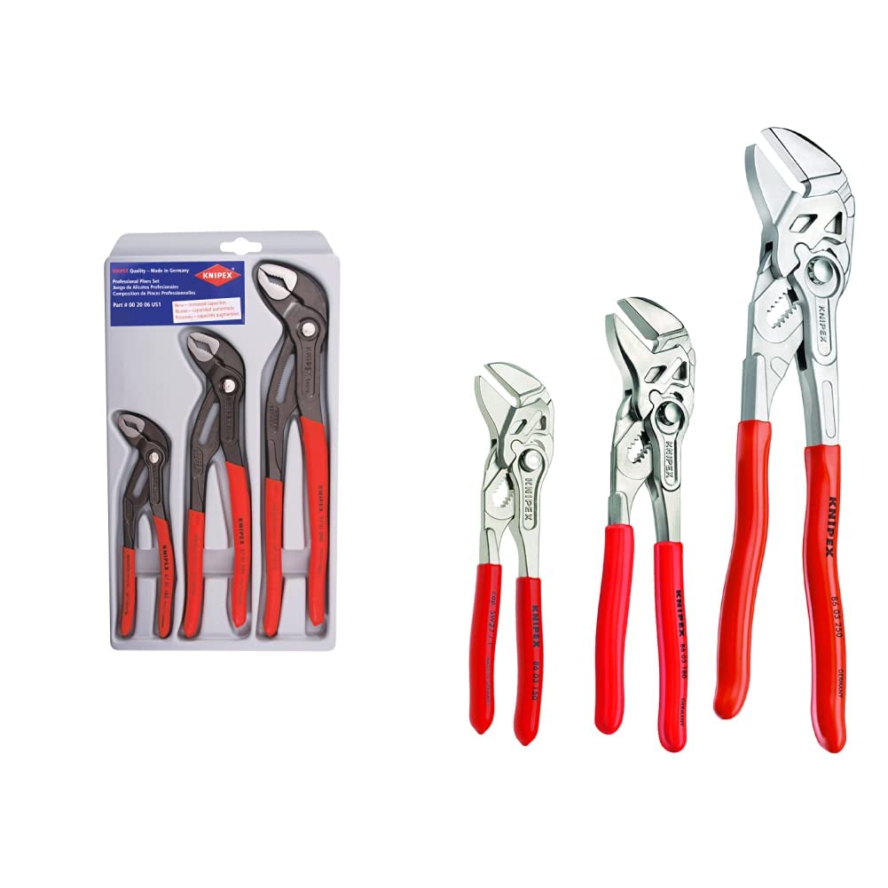 KNIPEX Tools - 3 Piece Cobra Pliers Set (7, 10, & 12) (002006US1) & Piece Pliers Wrench Set (6, 7, 10) (9K008045US)