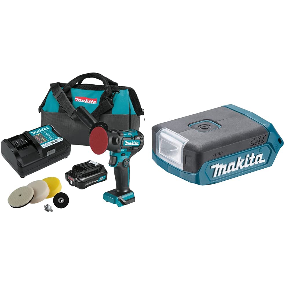 Makita VP01R1 12V max CXT Lithium‑Ion Brushless 3" Polisher / 2" Sander Kit (2.0Ah) with ML103 12V max CXT Lithium-Ion Cordless L.E.D. Flashlight