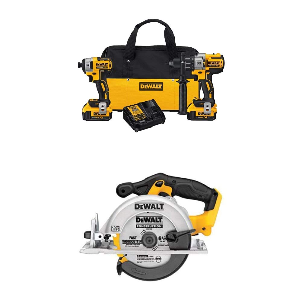 DEWALT DCK299M2 20V MAX XR Lithium Ion Brushless Premium Hammerdrill & Impact Driver Combo Kit, 4.0 Ah with Circular Saw