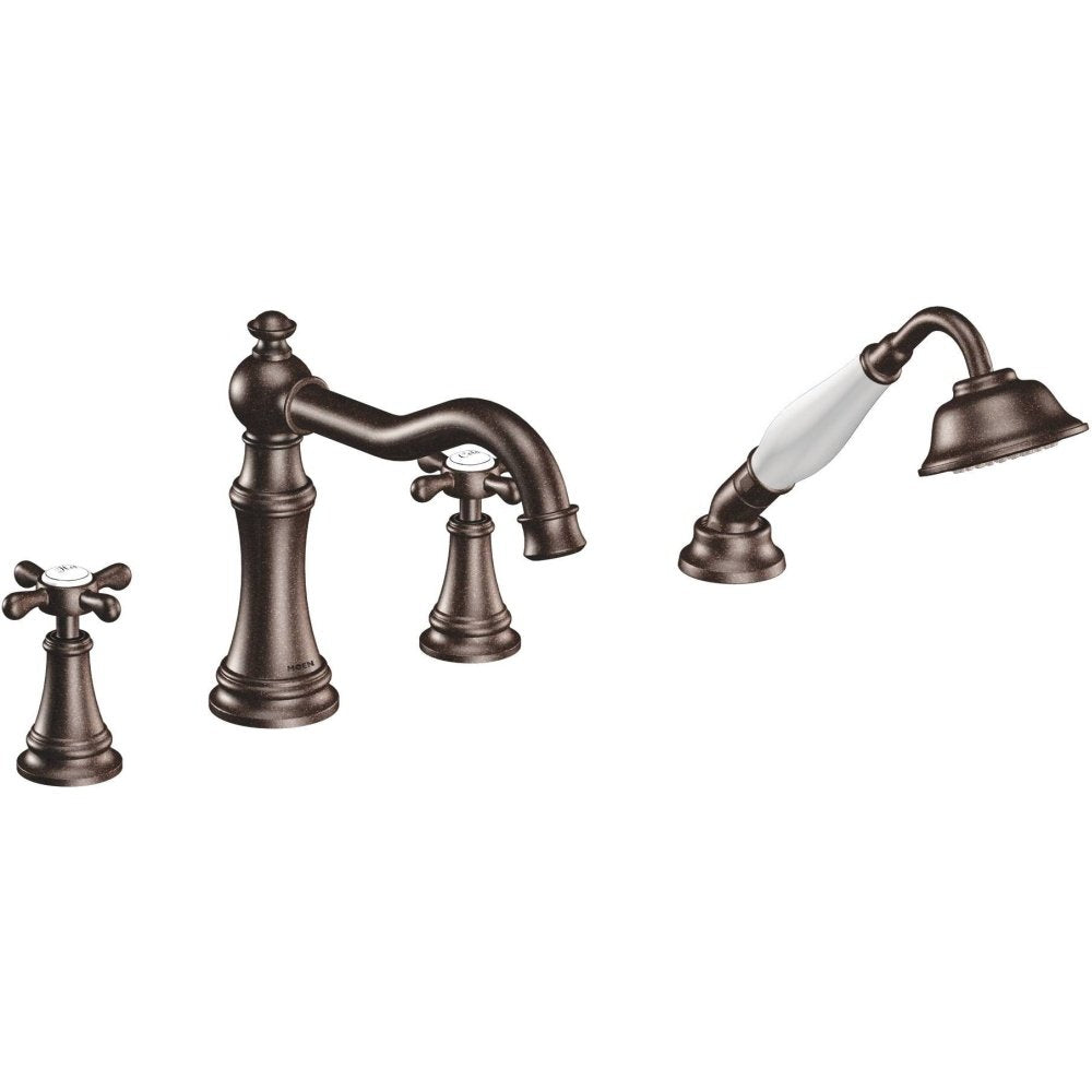 Moen TS21102ORB Weymouth Two-Handle Diverter Roman Tub Faucet Includes Hand Shower, Oil Rubbed Bronze
