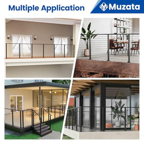 Muzata 13'-19'6" Black Complete Cable Railing Kit 42 Inch Cable Railing System for Decks with Post Handrail Length Adjustable Easy DIY with User Guide Complete Set RCS2 BH4L