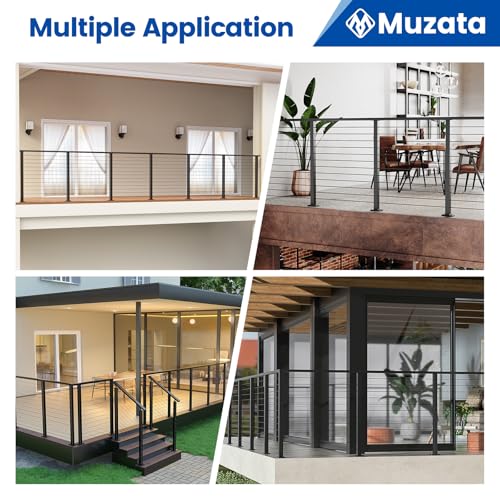 Muzata 13'-19'6" Black Complete Cable Railing Kit 42 Inch Cable Railing System for Decks with Post Handrail Length Adjustable Easy DIY with User Guide Complete Set RCS2 BH4L