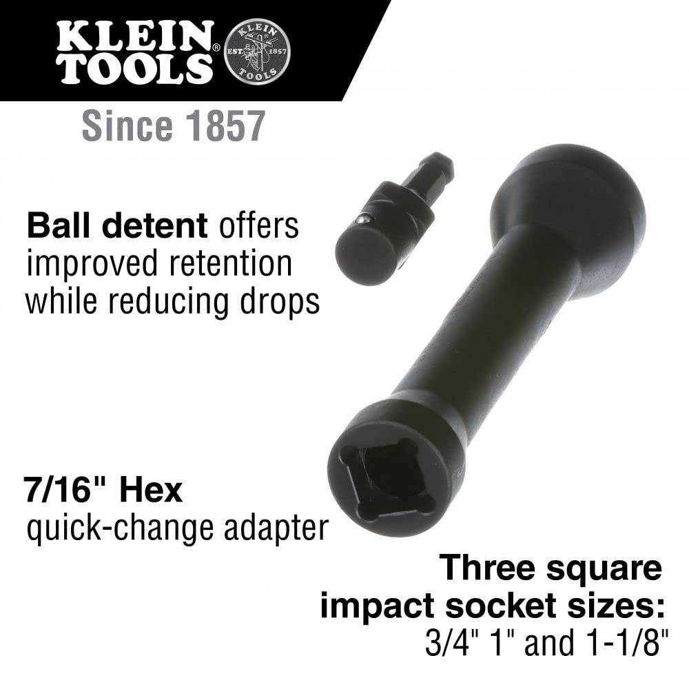 Klein Tools Lineman's Ratcheting Wrench Bundle with Impact Socket (3/4-Inch, 13/16-Inch, 1-Inch x 1-1/8-Inch) | NRHD 5-In-1 Impact Socket