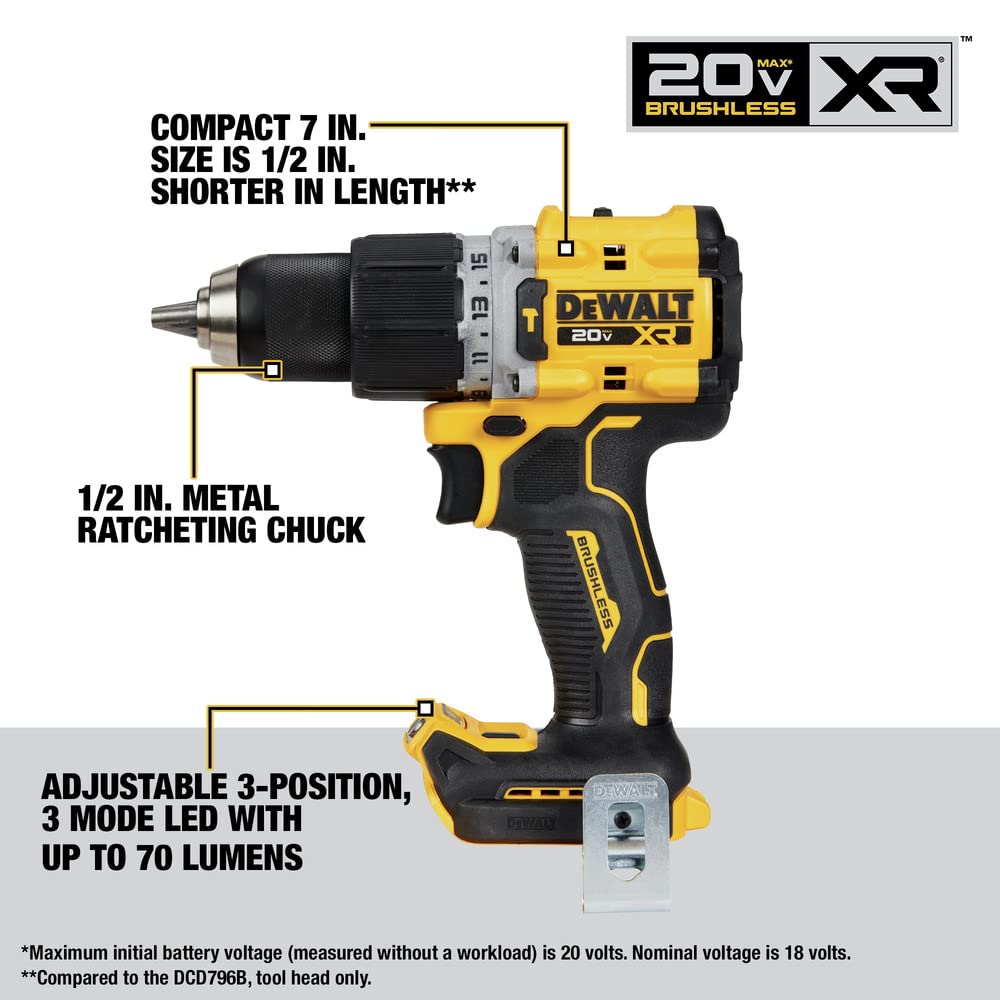DEWALT 20V MAX XR Power Tools Combo Kit, Hammer Drill, Impact Driver, Reciprocating Saw, and Work Light, 4-TOOL (DCK449P2)