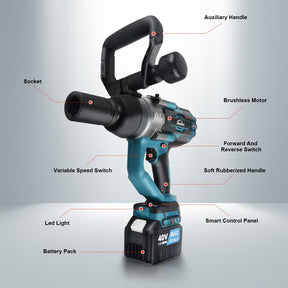 AUTOJARE Cordless Impact Wrench 1" Brushless High Torque 2200 Ft-lbs (3000 N.m) Heavy-duty Impact Wrench with 6.0A Battery, Fast Charger, Carrying Case and 2pc Sockets