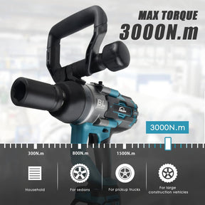 AUTOJARE Cordless Impact Wrench 1" Brushless High Torque 2200 Ft-lbs (3000 N.m) Heavy-duty Impact Wrench with 6.0A Battery, Fast Charger, Carrying Case and 2pc Sockets