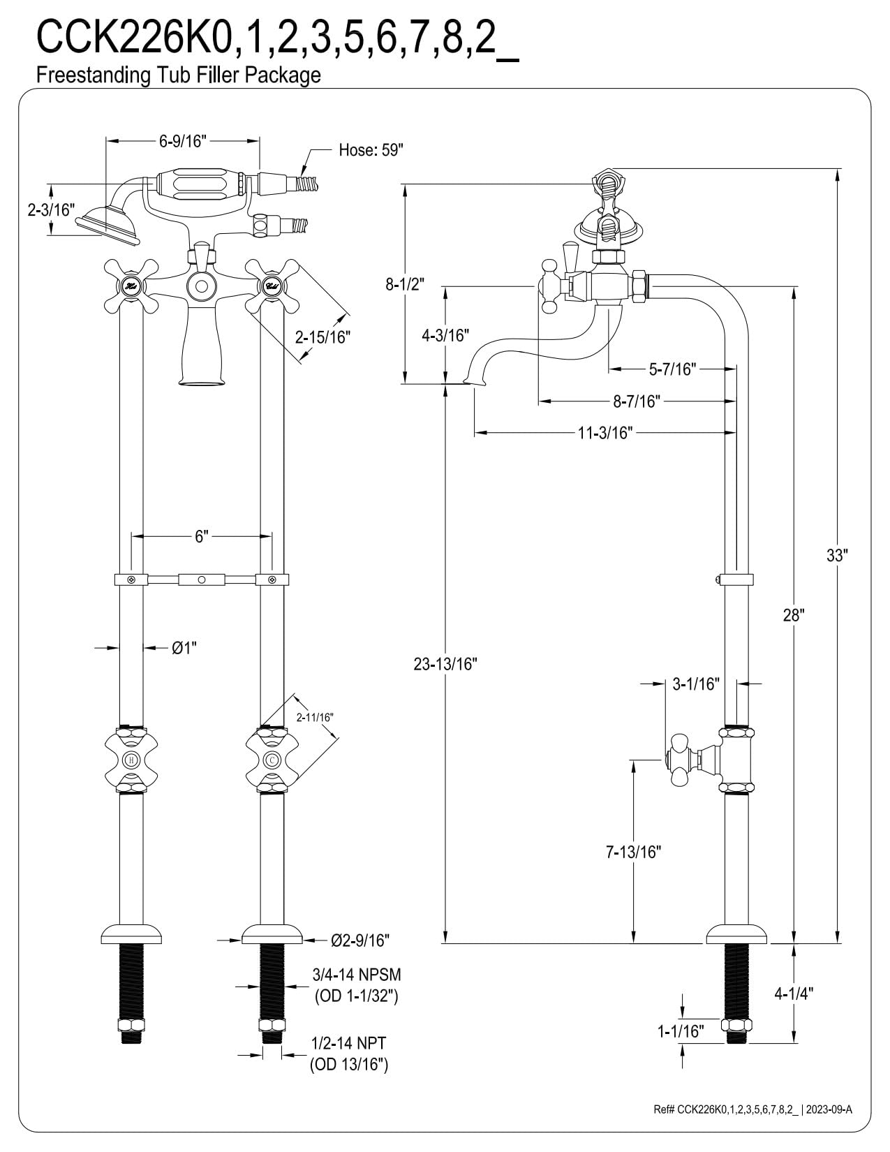 Kingston Brass CCK226K7 Kingston Freestanding Clawfoot Tub Faucet Package with Supply Line, Brushed Brass