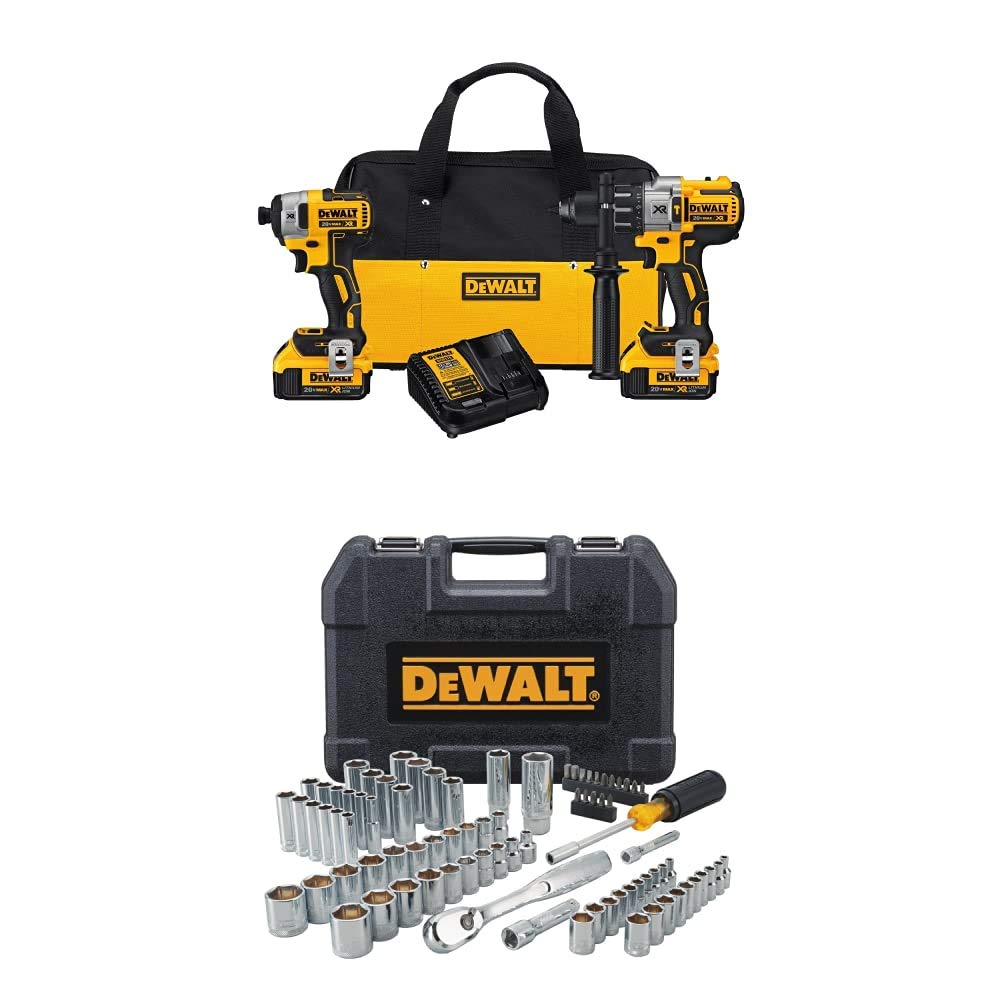 DEWALT DCK299M2 20V MAX XR 4.0Ah Premium Cordless Hammerdrill & Impact Driver Combo Kit with DWMT81531 84Pc Mechanics Tool Set