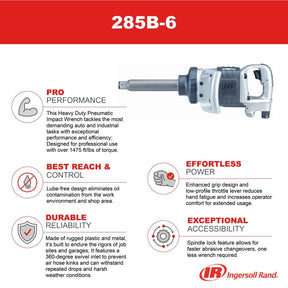 Ingersoll Rand 285B-6 1-Inch Cordless Pneumatic Impact Wrench with 6-Inch Extended Anvil and 2 Handles