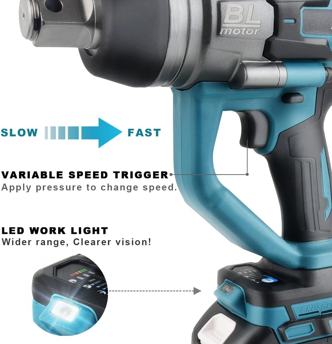 AUTOJARE Cordless Impact Wrench 1" Brushless High Torque 2200 Ft-lbs (3000 N.m) Heavy-duty Impact Wrench with 6.0A Battery, Fast Charger, Carrying Case and 2pc Sockets