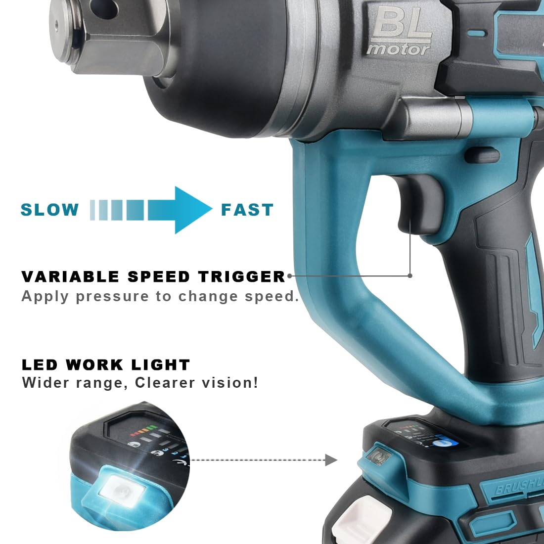 AUTOJARE Cordless Impact Wrench 1" Brushless High Torque 2200 Ft-lbs (3000 N.m) Heavy-duty Impact Wrench with 6.0A Battery, Fast Charger, Carrying Case and 2pc Sockets