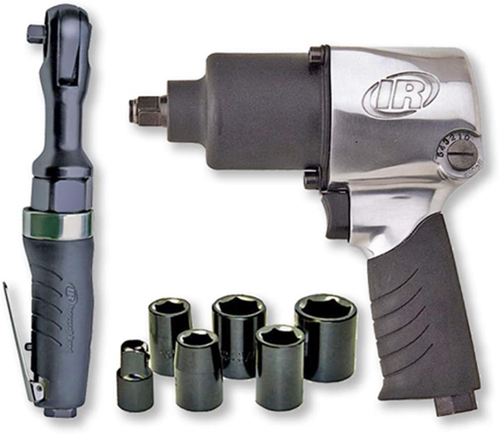 Ingersoll Rand 2317G 1/2" Air Impact Wrench and 3/8" Air ratchet Combination Kit, incl 5-piece Socket Set, Carrying case