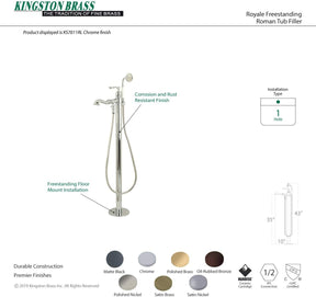 Kingston Brass KS7017RL Royale Single Handle Freestanding Roman Tub Faucet With Hand Shower, Brushed Brass