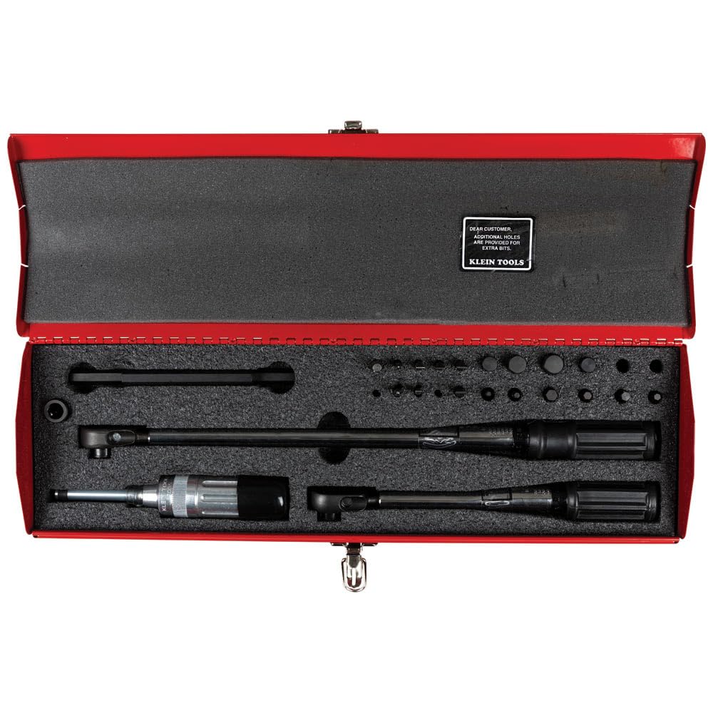 Klein Tools 57060 Torque Set, Made in USA, Master Electricians Torque Wrench Set with 2 Adjustable Screwdrivers, Micro-Adjustable for Accuracy, 25-Piece