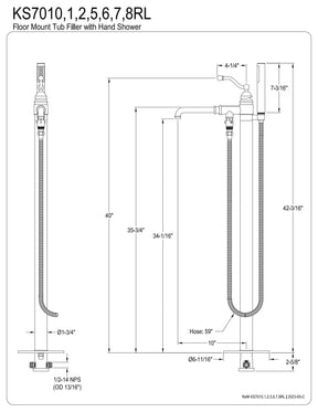 Kingston Brass KS7017RL Royale Single Handle Freestanding Roman Tub Faucet With Hand Shower, Brushed Brass