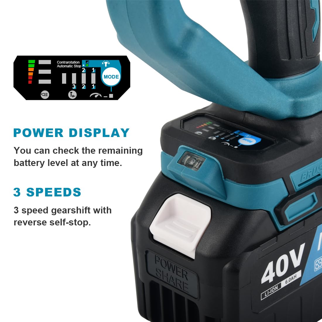 AUTOJARE Cordless Impact Wrench 1" Brushless High Torque 2200 Ft-lbs (3000 N.m) Heavy-duty Impact Wrench with 6.0A Battery, Fast Charger, Carrying Case and 2pc Sockets