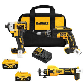 DEWALT 20V MAX XR Drywall Cutting Tool Combo Kit, Cut Out Tool, Drywall Screwgun, Impact Driver, with Batteries, Charger, and Collets Included, 5.0Ah (DCK303P2)