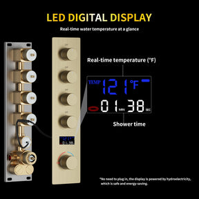 AYIVG Brushed Gold 4 Function Dual Shower Heads System Multi Functions 16 X 26 Inch Rainfall and 8 Inch Wall Mount with 6 Jets Full Body Shower System Set with Handheld shower head