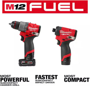 Milwaukee M12 FUEL 12-Volt Li-Ion Brushless Cordless Hammer Drill and Impact Driver Combo Kit (2-Tool) W/Free M12 3/8 in. Ratchet