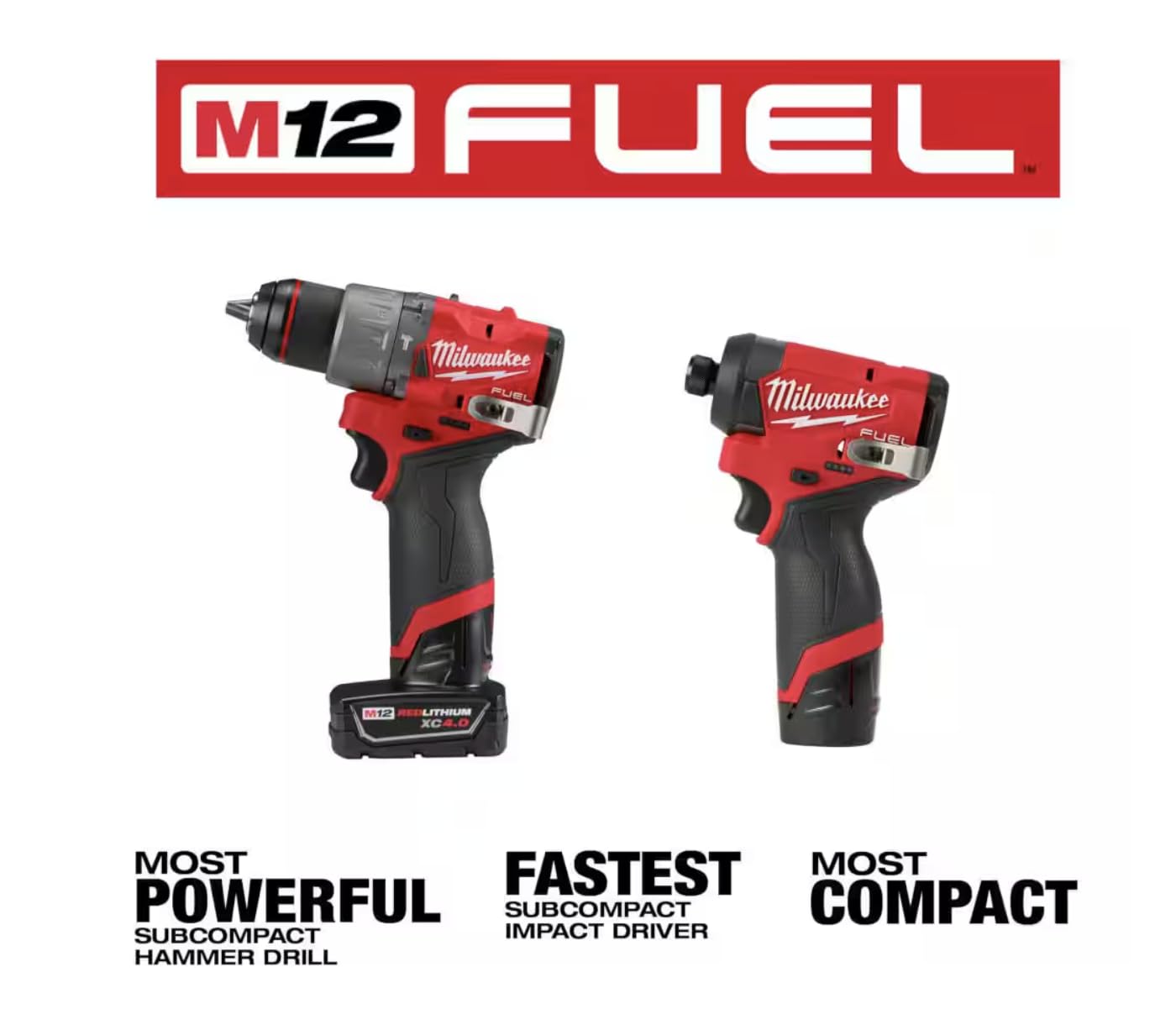 Milwaukee M12 FUEL 12-Volt Li-Ion Brushless Cordless Hammer Drill and Impact Driver Combo Kit (2-Tool) W/Free M12 3/8 in. Ratchet