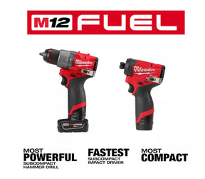 Milwaukee M12 FUEL 12-Volt Li-Ion Brushless Cordless Hammer Drill and Impact Driver Combo Kit (2-Tool) W/Free M12 3/8 in. Ratchet