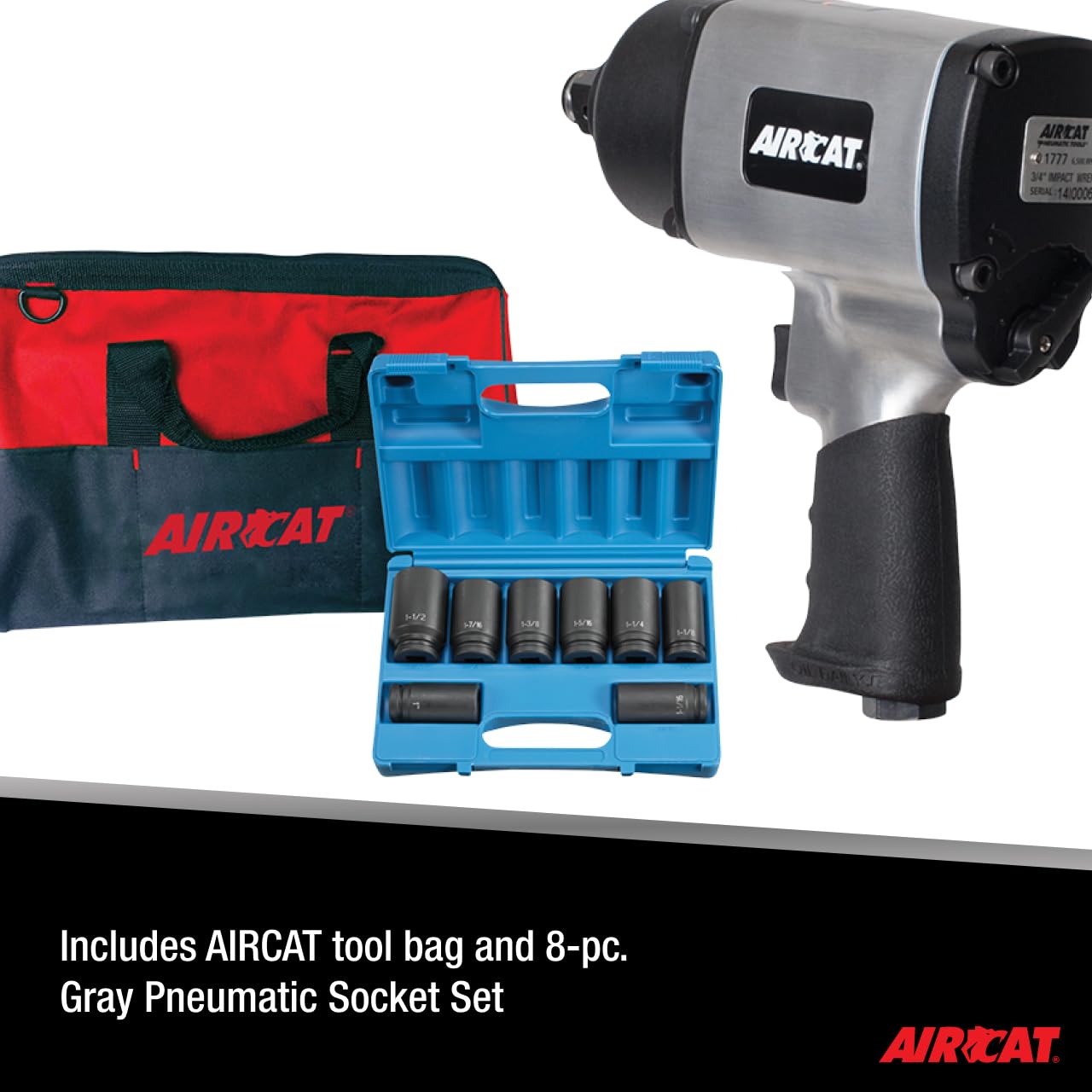 AIRCAT Pneumatic Tools 1777K: 3/4-Inch Impact Wrench Kit with Refined Design Twin Hammer 1,600 ft-lbs of Torque