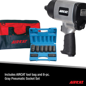 AIRCAT Pneumatic Tools 1777K: 3/4-Inch Impact Wrench Kit with Refined Design Twin Hammer 1,600 ft-lbs of Torque