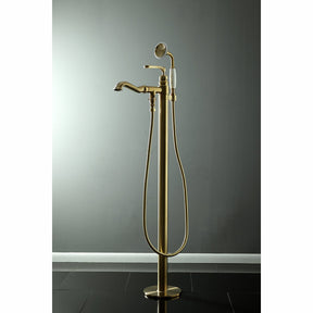 Kingston Brass KS7017RL Royale Single Handle Freestanding Roman Tub Faucet With Hand Shower, Brushed Brass
