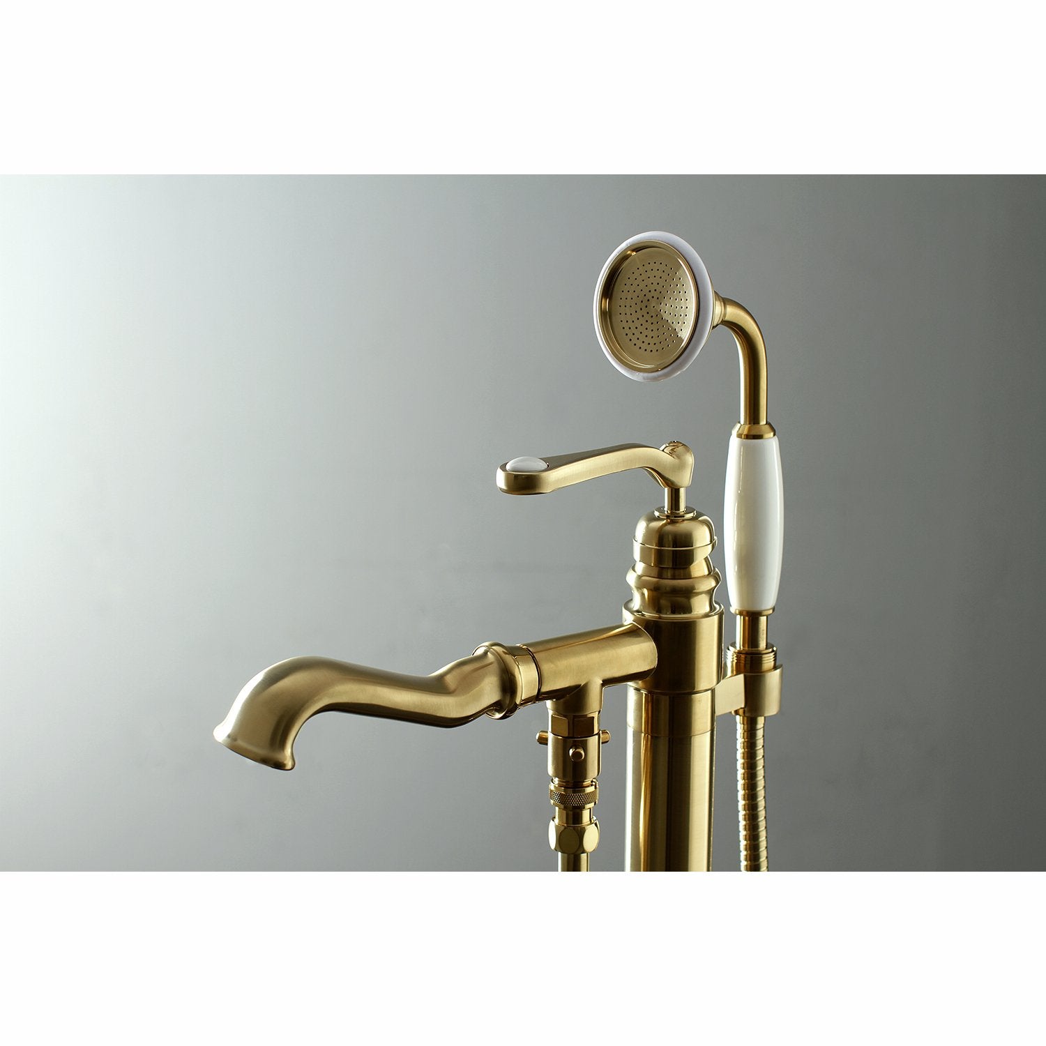 Kingston Brass KS7017RL Royale Single Handle Freestanding Roman Tub Faucet With Hand Shower, Brushed Brass