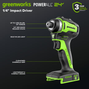 Greenworks 24V Cordless Brushless 5PCs Combo, Drill/Driver +Impact Driver +6.5" Circular Saw +Oscillating Tool +200LM Flashlight, 2.0Ah + 4.0Ah Batteries (24,000mAh Power Bank) and 65W USB-C Charger