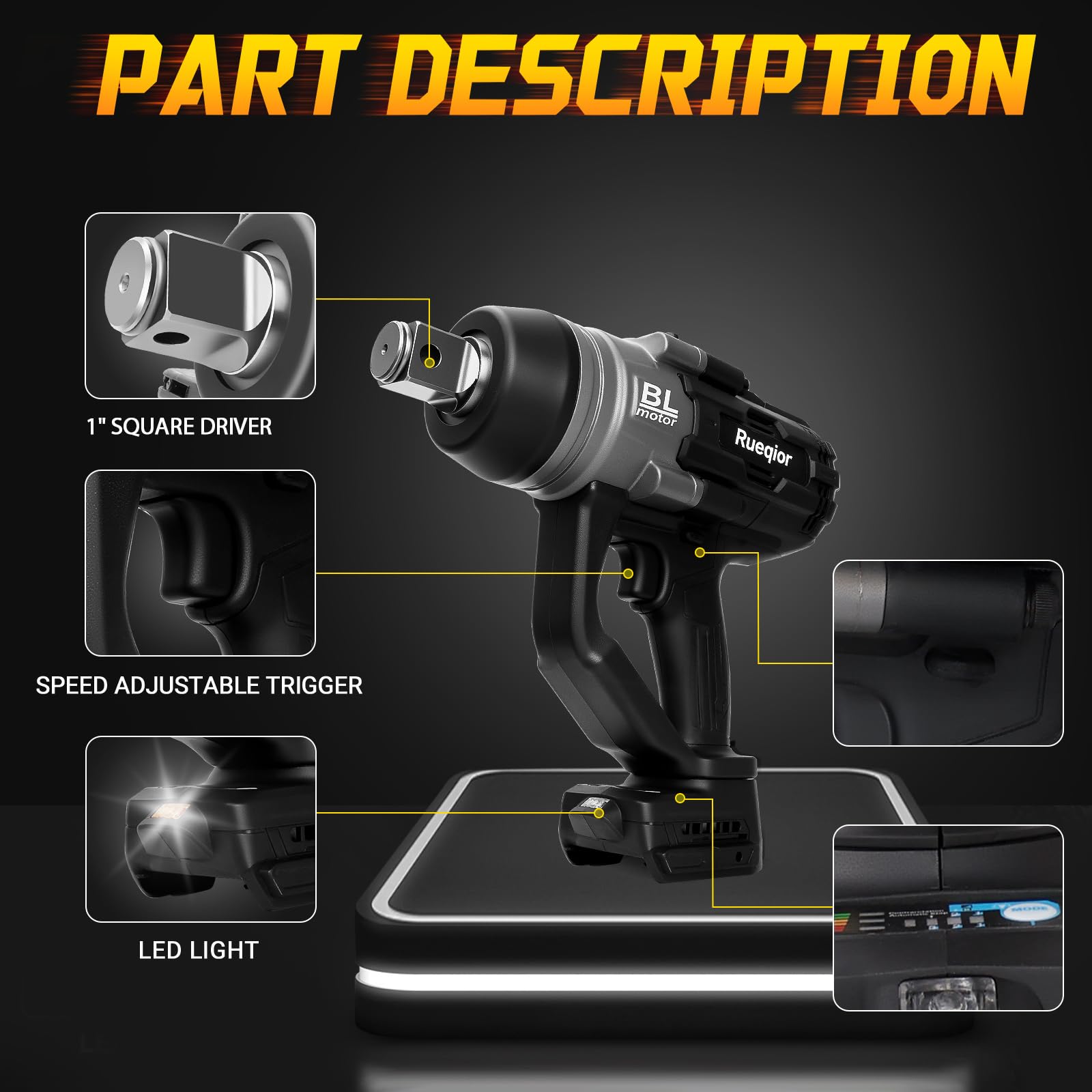 Cordless Impact Wrench 1" for DeWalt 20V MAX Battery, Impact Wrench 2250FT-LBS(3000N.m) High Torque Brushless Electric Impact, with 4 Modes Power Impact Driver for Car, Truck, Mower (No Battery)