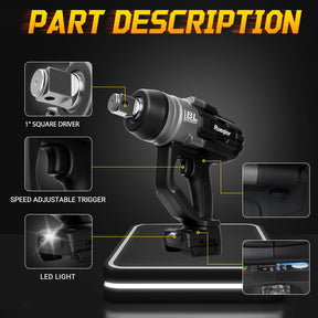 Cordless Impact Wrench 1" for DeWalt 20V MAX Battery, Impact Wrench 2250FT-LBS(3000N.m) High Torque Brushless Electric Impact, with 4 Modes Power Impact Driver for Car, Truck, Mower (No Battery)