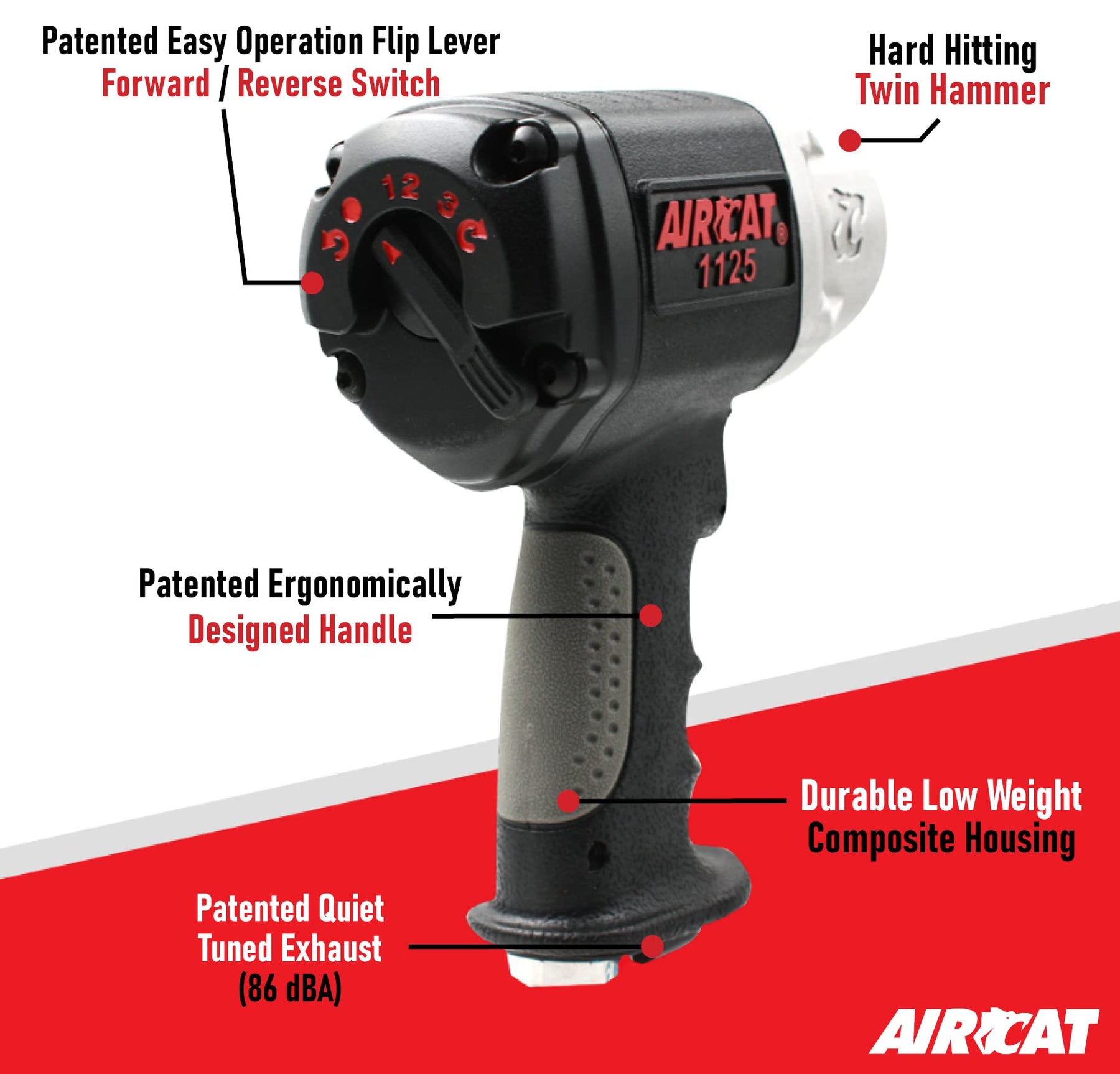 AIRCAT Pneumatic Tools 1125: 1/2" Composite Impact Wrench 1250 ft-lbs