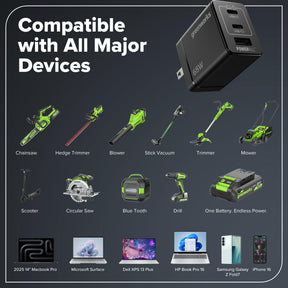 Greenworks 24V Cordless Brushless 8PCs Combo, Drill+Impact Driver+Circular Saw+Recip Saw+Jig Saw+Sander+Flashlight+Oscillating Tool (2) 2.0Ah+4.0Ah Batteries (24,000mAh Power Bank) 65W USB-C Charger
